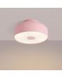brandende roze metalen plafonnière van 30 cm in diameter met wit kunststof blender