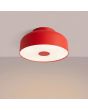 brandende rood metalen plafonnière van 30 cm in diameter met wit kunststof blender