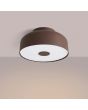 brandende bruin metalen plafonnière van 30 cm in diameter met wit kunststof blender