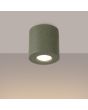 Brandende Sollux Orbis olijf groene betonnen plafondlamp van 10 cm in diameter en hoogte met een GU10 lampje