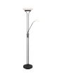 Brandende Trio Orson zwarte upligher met leeslamp van 180 cm hoog met albast glazen uplighter schaal en kapje van de leeslamp