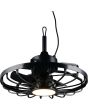 Brandende Reality Oslo zwarte plafond ventilator met karabijn haak voor buiten van 51 cm in diameter en LED unit in het midden