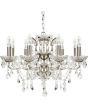 Searchlight Paris staal kleurige kroonluchter van 70cm in diameter met acht armen met kaarslampen en met kristal