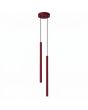 bordeauxrode hanglamp met twee kappen van 2,5 cm in diameter en 50 cm hoog