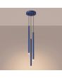 brandende ultramarijn blauwe hanglamp met drie buisvormige kappen van 2,5 cm in diameter en 50 cm in hoogte
