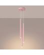 brandende roze hanglamp met drie buisvormige kappen met een diameter van 25 mm en een hoogte van 50 cm