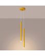 brandende geel buisvormige hanglamp met twee kappen met een diameter van 25 mm en een hoogte van 50 cm