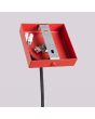 bevestiging van de rood buisvormige hanglamp met een kap met een diameter van 25 mm en een hoogte van 50 cm
