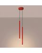 brandende rood buisvormige hanglamp met twee kappen met een diameter van 25 mm en een hoogte van 50 cm