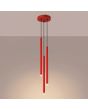 brandende rood buisvormige hanglamp met drie kappen met een diameter van 25 mm en een hoogte van 50 cm