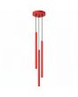 rood buisvormige hanglamp met drie kappen met een diameter van 25 mm en een hoogte van 50 cm