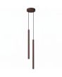bruin buisvormige hanglamp met twee kappen met een diameter van 25 mm en een hoogte van 50 cm