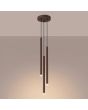 brandende bruin buisvormige hanglamp met drie kappen met een diameter van 25 mm en een hoogte van 50 cm