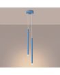 brandende lichtblauw buisvormige hanglamp met twee kappen met een diameter van 25 mm en een hoogte van 50 cm