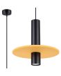 Sollux Pelta zwarte buisvormige hanglamp met een gele schijf van vilt met een diameter van 30cm eromheen