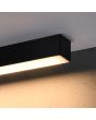 Thoro Pinne TH.241 detailfoto van uiteinde brandende zwarte lichtbalk voor aan het plafond van 200cm in aluminium