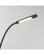 Searchlight Plume 10430BK detailfoto van de kop met touchdimmer van de zwarte oplaadbare vloerlamp met flexibele hals, buisvormige kop met led paneel en touchdimmer op de kop