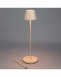 Konstsmide Pomezia zandkleurige aluminium IP54 terraslamp van tot 124 cm hoog met rond kapje met tussenstuk ernaast 
