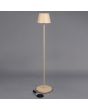 Konstsmide Pomezia zandkleurige aluminium IP54 terraslamp van 124 cm hoog met rond kapje met dockingstation ernaast