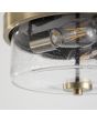 Searchlight Preston detailfoto van het glas van de antiek bronzen plafondlamp voor de badkamer met een helder glazen kap met spikkels en twee ST64 LED lampen