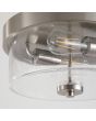 Searchlight Preston detailfoto van het glas van de staalkleurige plafondlamp voor de badkamer met een helder glazen kap met spikkels en twee ST64 LED lampen