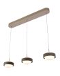 Foto van schuin onder van de Freelight Puleggia olijf groene hanglamp van 90 cm lang met drie pendels met geïntegreerde LED en katrolsysteem voor de hoogte