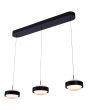 Foto van schuin onder van de Freelight Puleggia zwarte hanglamp van 90 cm lang met drie pendels met geïntegreerde LED en katrolsysteem voor de hoogte