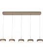 Freelight Puleggia olijf groene hanglamp van 140 cm lang met vijf pendels met geïntegreerde LED en katrolsysteem voor de hoogte