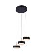 Foto van opzij van de Freelight Puleggia zwarte hanglamp van 35 cm in diameter met drie pendels met geïntegreerde LED en katrolsysteem voor de hoogte