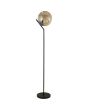 Searchlight Punch EU22122-1BK zwarte vloerlamp met bolvormig champagne kleurig gedeukt glazen kap