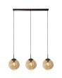 Searchlight Punch 22123-3BK brandende hanglamp met zwarte plafondbalk en drie pendels met kappen van bolvormig gedeukt champagne kleurig glas