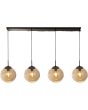 Searchlight Punch 22123-4BK brandende hanglamp met zwarte plafondbalk en vier pendels met kappen van bolvormig gedeukt champagne kleurig glas