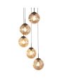 Searchlight Punch 22123-5BK brandende hanglamp met zwarte ronde plafondplaat en vijf pendels met kappen van bolvormig gedeukt champagne kleurig glas