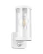 Reality Bonito mat witte wandlamp met bewegingsmelder voor buiten met staande cilindervormige lantaarn van transparant kunststof