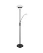 Trio Orson zwarte upligher met leeslamp van 180 cm hoog met albast glazen uplighter schaal en kapje van de leeslamp