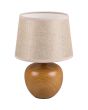 Trio Luxor R50621035 tafellampje met bolvormige houten lampvoet en kap van beige textiel