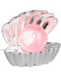 Trio Shelly R57731106 chromen tafellamp met het uiterlijk van een open geklapte schelp met een rood licht gevende parel erin
