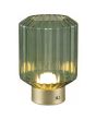 Reality Lord R57761115 brandende oplaadbare tafellamp op batterijen met mat messing voet en geribbeld groen glazen kap