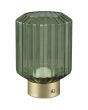 Reality Lord R57761115 oplaadbare tafellamp op batterijen met mat messing voet en geribbeld groen glazen kap
