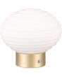 Reality Earl R57771101 oplaadbare tafellamp op batterijen met mat messing voet en geribbeld opaal ovaal glazen kap