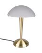 Trio Pilz R59261008 mat messing tafellampje met wit glazen schaal als kap