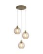 Searchlight Radiance 44520-3CP brandende hanglamp met goudkleurige ronde plafondplaat en drie goudkleurige pendels met gedraaid geribbelde champagnekleurig glazen kap