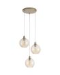 Searchlight Radiance 44520-3CP hanglamp met goudkleurige ronde plafondplaat en drie goudkleurige pendels met gedraaid geribbelde champagnekleurig glazen kap