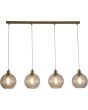 Searchlight Radiance 44520-4CP brandende hanglamp met goudkleurige langwerpige plafondbalk en vier goudkleurige pendels met gedraaid geribbelde champagnekleurig glazen kap