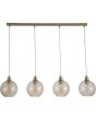 Searchlight Radiance 44520-4CP hanglamp met goudkleurige langwerpige plafondbalk en vier goudkleurige pendels met gedraaid geribbelde champagnekleurig glazen kap