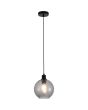 Searchlight Radiance 44520SM brandende zwarte hanglamp met gedraaid geribbeld rookglazen kap