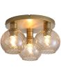 Searchlight Radiance 44521CP brandende plafondlamp met goudkleurige ronde plafondplaat en drie goudkleurige gedraaid geribbelde champagnekleurig glazen kapjes