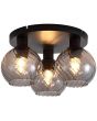 Searchlight Radiance 44521SM brandende plafondlamp met zwarte ronde plafondplaat en drie gedraaid geribbelde rookglazen kapjes