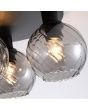 Searchlight Radiance 44521SM detailfoto van het glas van de plafondlamp met zwarte ronde plafondplaat en drie gedraaid geribbelde rookglazen kapjes