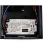 Detailfoto van de instellingsschuifjes op de LED power supply van de Trio Ravi antraciet grijze wandlamp met beweginsmelder van 18 cm breed geschikt voor kustgebieden met een LED paneel naar beneden gericht
